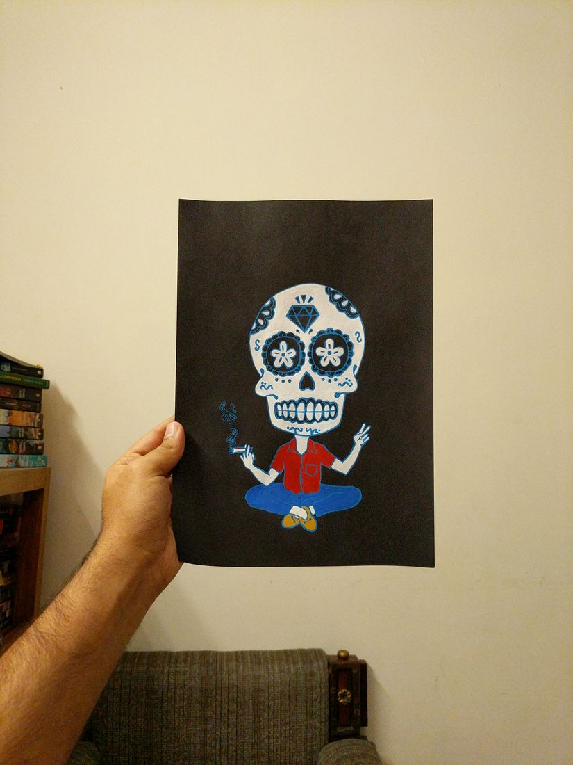 Holding a Day of the Dead print